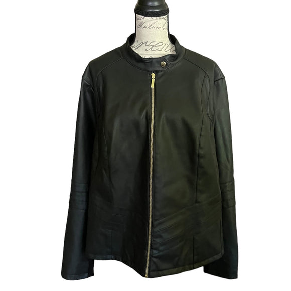 Lane Bryant Black Faux Leather Bomber Jacket Size 26/28