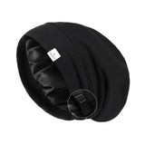 Black Cotton And Satin Hair Bonnet Cap