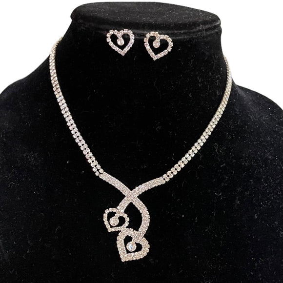 Heart Diamond Necklace Earrings Wedding Prom Set NEW