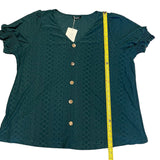 Bloomchic Green Button Detail V Neck Shirt Plus Size 22/24