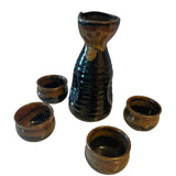 Sake Ceramic 2 Tone Decanter With 4 Cups Drinking Set