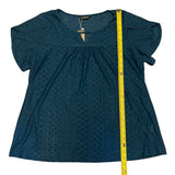 Bloomchic Blue/Green Eyelet Keyhole Short Sleeve Shirt Size 10