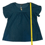 bloomchic-blue-green-eyelet-keyhole-short-sleeve-shirt-size-10-length