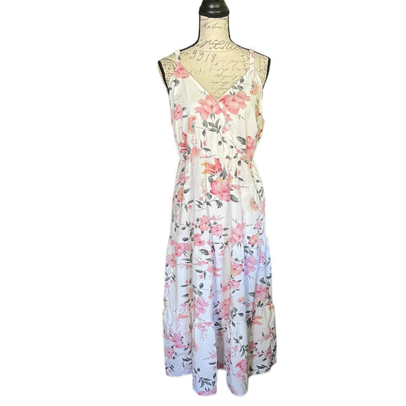 Bloomchic White Pink Floral Maxi Dress Size 14/16