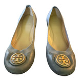 Tory Burch Gray Leather Caroline Ballet Flats Size 8.5