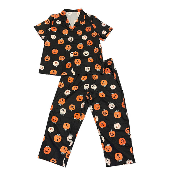 Bloomchic Black Orange 2 Piece Pumpkin Pajama Set Plus Size 14/16