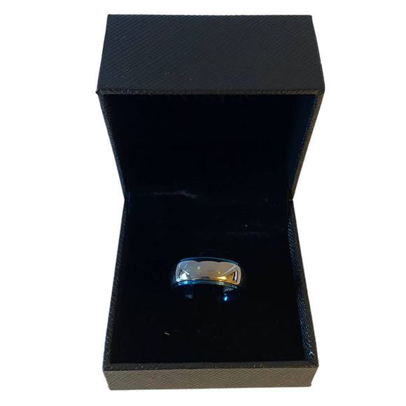 Tusen Tungsten Carbide Men's Silver & Blue Dome Wedding Ring Size 10