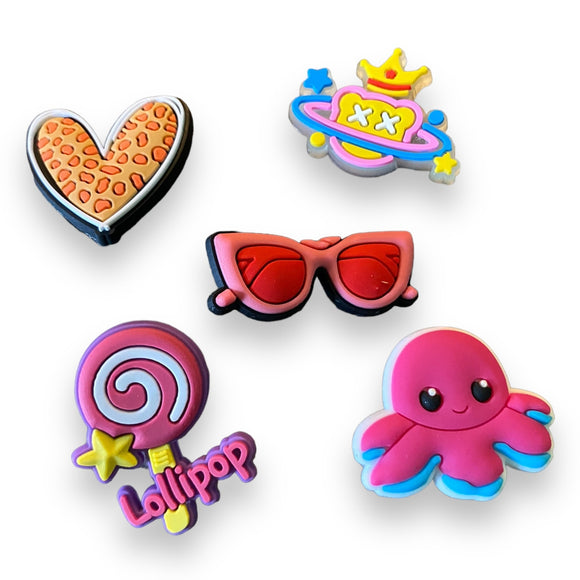 shoe clog charms decorations front heart sunglasses lollipop squid