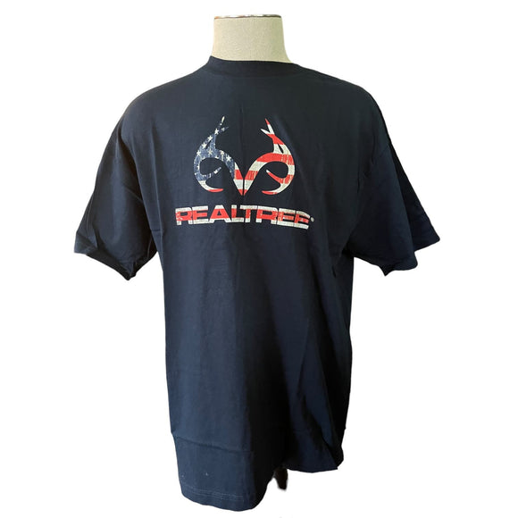 Realtree Xtra Navy Blue Cotton T-shirt  Stars Stripes Antler Logo X-Large