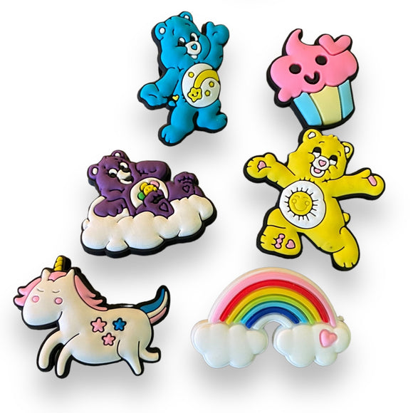 6 Care Bears Unicorn Rainbows Shoe Charms