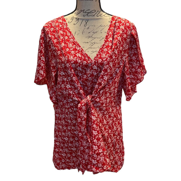 Bloomchic Red White Floral Tie Front Shirt 14/16