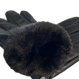 Black Faux Leather Lined Cold Weather Gloves Large