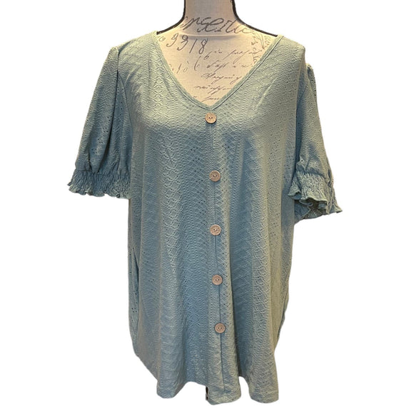 Bloomchic Sage Green Eyelet Faux Button Front Shirt 22/24