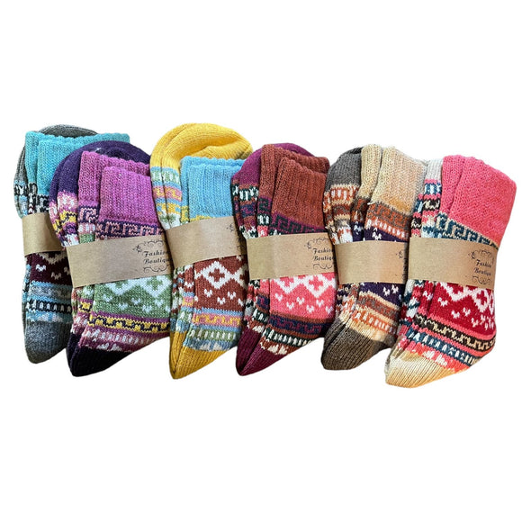 Loritta 6 Pairs Multicolor Wool Cotton Blend Crew Socks One Size 5-9