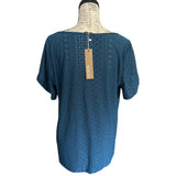 Bloomchic Blue/Green Eyelet Keyhole Short Sleeve Shirt Size 10