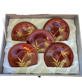 Vintage Japanese Red Bamboo Lacquer Bowl Plate Chopstick Boxed Set