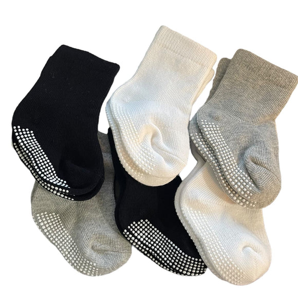 Funky Style 6 Pairs Assorted Color Gripper Crew Socks Size 3-5T