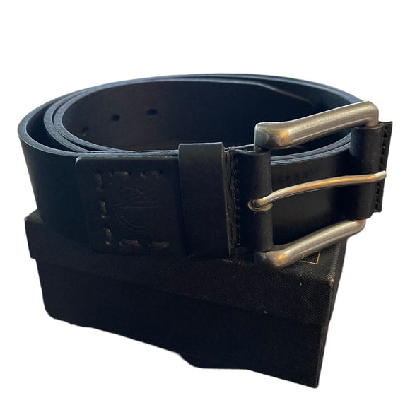 Chaoren Black Leather Silver Buckle Belt Size 40 49