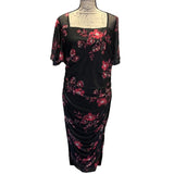 Bloomchic Black Floral Ruched Side Party Evening Dress Size 14/16