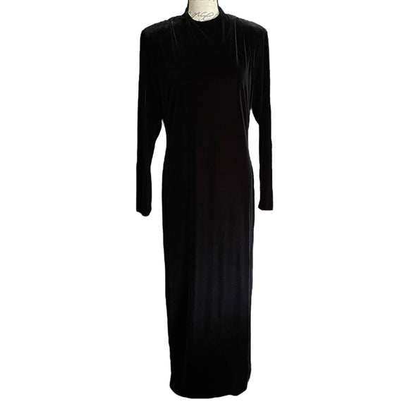 david-warren-vintage-black-velvet-long-maxi-dress-size-14-front