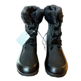 Front of black faux fur boots