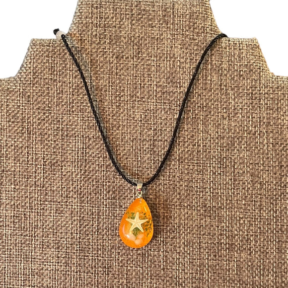 Starfish Orange Acrylic Satin Cord Necklace