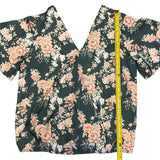 Bloomchic Short Sleeve Green Pink Floral V Neck Wrap Shirt Size 10