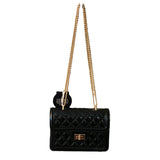 Deluxity Black Jelly Quilted Small Flap Gold Chain Purse NEW