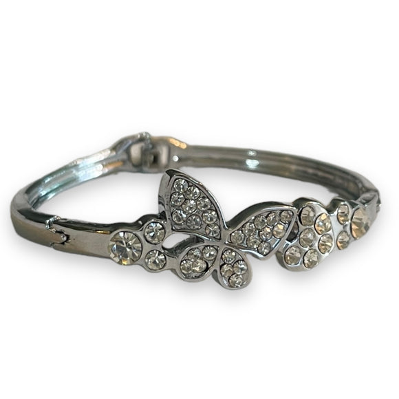 Butterfly Silver Rhinestone Bangle Bracelet