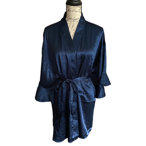 Royal Blue Satin Short Belted Robe Size X-Large NWT