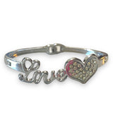 Love Heart Silver Rhinestone Bangle Bracelet
