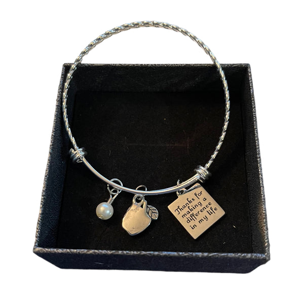 Teacher Silver Thanks For Making  A Difference Bracelet One Size