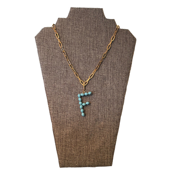 F Initial Pearl Gold Link Necklace Choker Charm