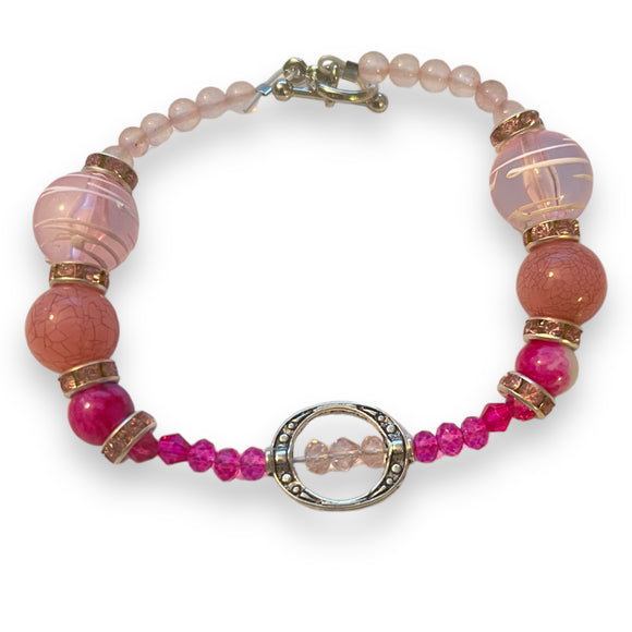 Handmade Pink Ornate Toggle Bead Bracelet