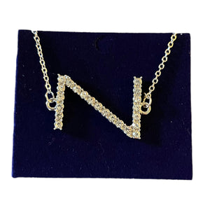 Diamond Bling Silver Floating Letter N Necklace
