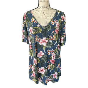 Bloomchic Floral Hawaiian Print V Neck Shirt Size 12