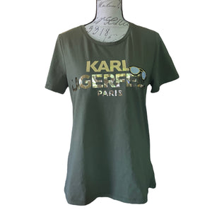 Karl Lagerfeld Gold and Green Cotton Shirt Size Medium