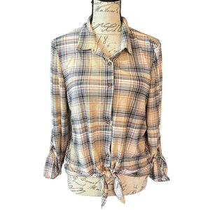 Jolie & Joy By FCT Plaid Tie Front Shirt Size X-Large