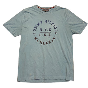 Tommy Hilfiger Blue Classic Organic Cotton Short Sleeve Shirt Size Large
