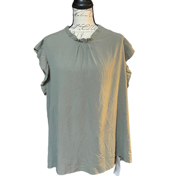 Bloomchic Plus Size Sage Green Ruffle Sleeveless Shirt 18/20