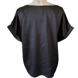 Floerns Black Satin Short Sleeve Top Size X-Large