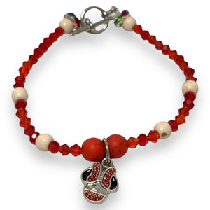 Minnie Mouse Red Beaded Handmade Bracelet 8"