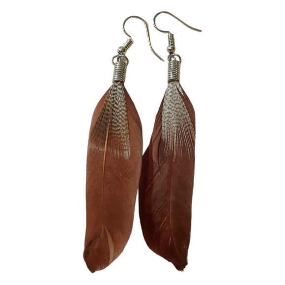 Brown Feather Dangle Hook Earrings