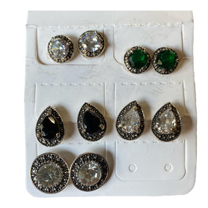 5 Gemstone Assortment Antique Style Stud Earrings