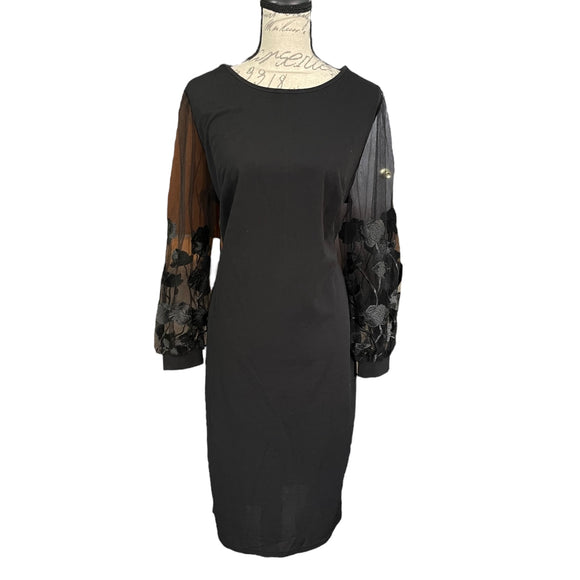 Bloomchic Black Dress Sheer Floral Sleeves Size 14/16