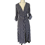 Favluv Navy Blue Striped Faux Wrap Maxi Dress Size Medium