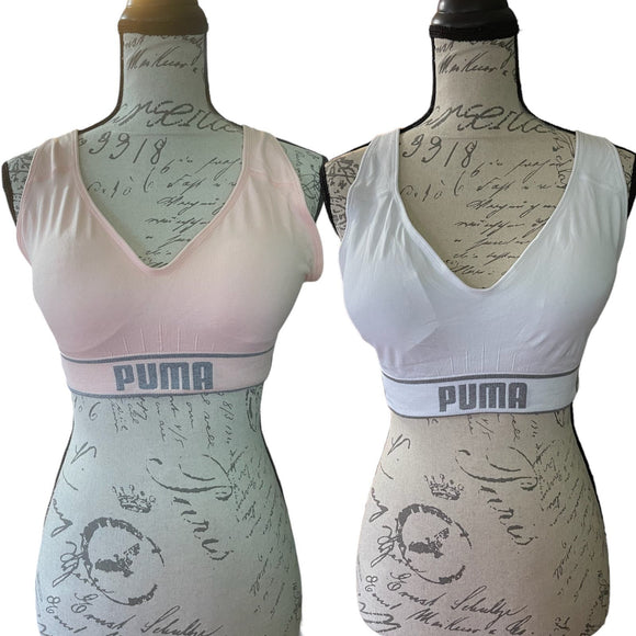 Puma Set Of 2 Sports Bras Pink White Size Large NEW