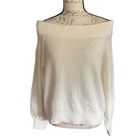 H&M Divided Off White Wool Alpaca Blend Off Shoulder Sweater Large