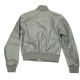 Back of gray bomber jacket