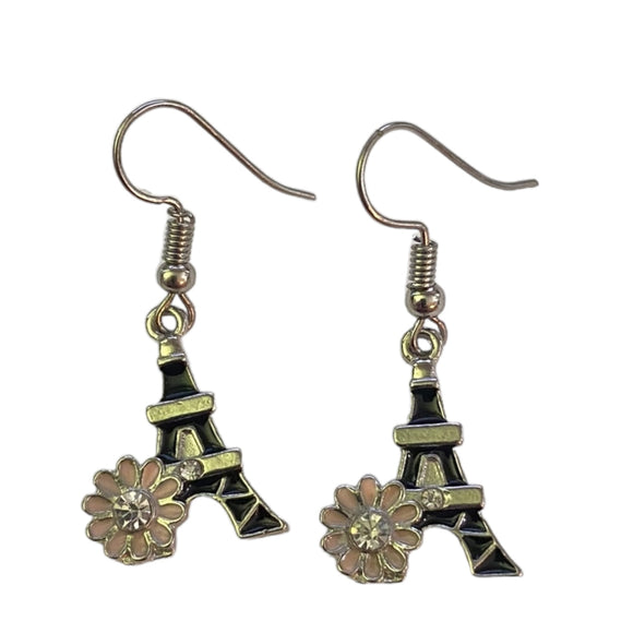 black-paris-eiffel-tower-dangle-earrings-front-view